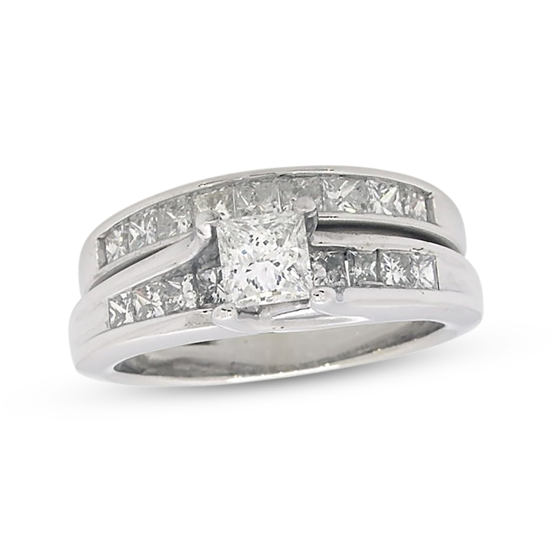 Main Image 1 of Previously Owned Princess-Cut Diamond Bridal Set 1-1/4 ct tw 14K White Gold Size 5