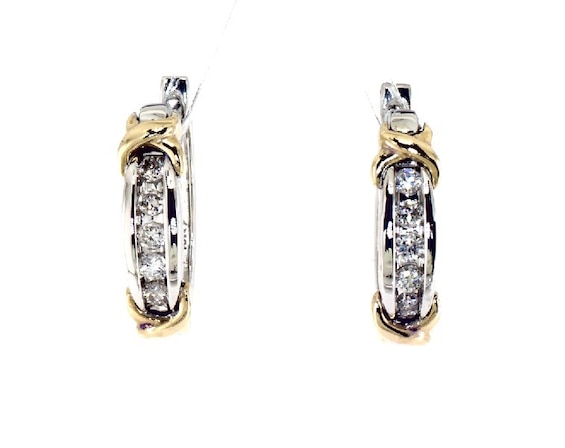 Previously Owned Diamond Hoop Earrings 1/2 ct tw 10K Two-Tone Gold