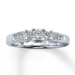 Previously Owned Three-Stone Diamond Ring 1/2 ct tw Princess-Cut 14K White Gold