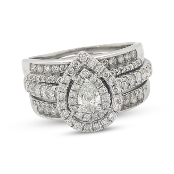 Previously Owned Pear-Shaped Diamond Bridal Set 1-3/8 ct tw 14K White Gold Size 8.5