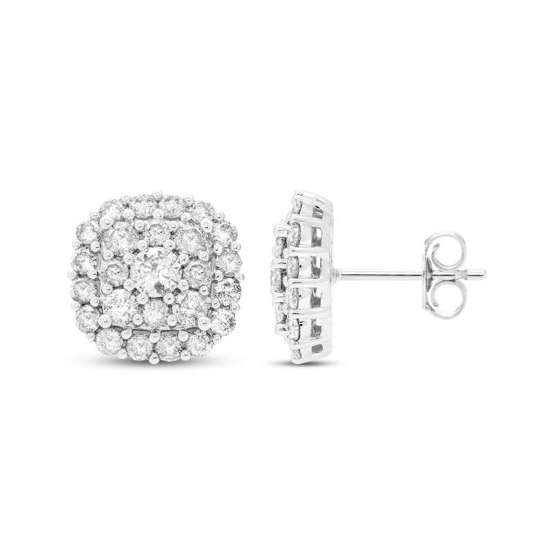 Main Image 3 of Previously Owned Diamond Cushion Cluster Stud Earrings 2 ct tw 10K White Gold