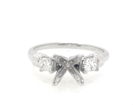 Previously Owned Princess-Cut Diamond Three-Stone Engagement Ring Setting 1/2 ct tw 14K White Gold Size 7