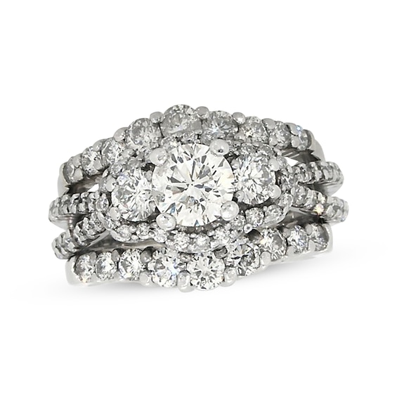 Previously Owned Round-Cut Diamond Three-Stone Soldered Bridal Set 2-3/4 ct tw 14K White Gold 5