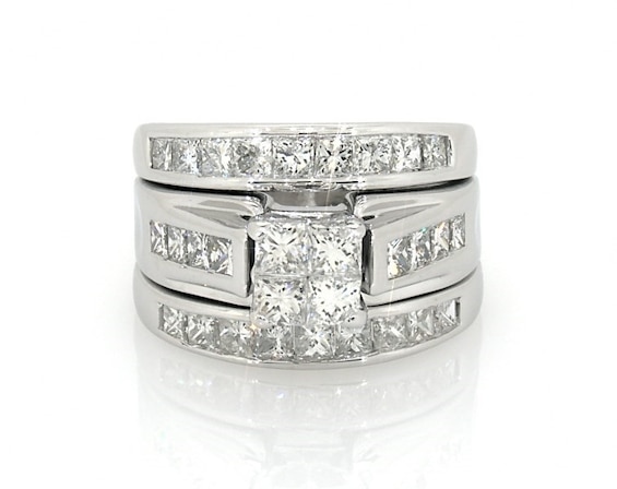 Previously Owned Princess-Cut Quad Diamond Bridal Set 1-3/8 ct tw 14K White Gold Size 5.5