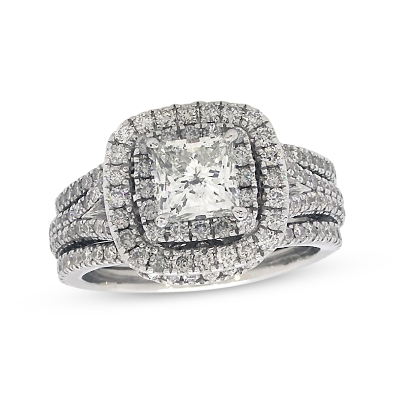 Main Image 1 of Previously Owned Neil Lane Princess-Cut Diamond Split Shank Bridal Set 2-1/2 ct tw 14K White Gold Size 6.5