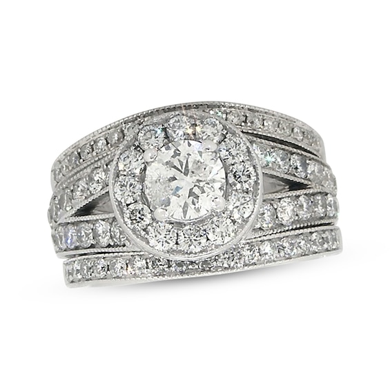 Previously Owned Round-Cut Diamond Soldered Bridal Set 1-7/8 ct tw 14K White Gold Size 5.25