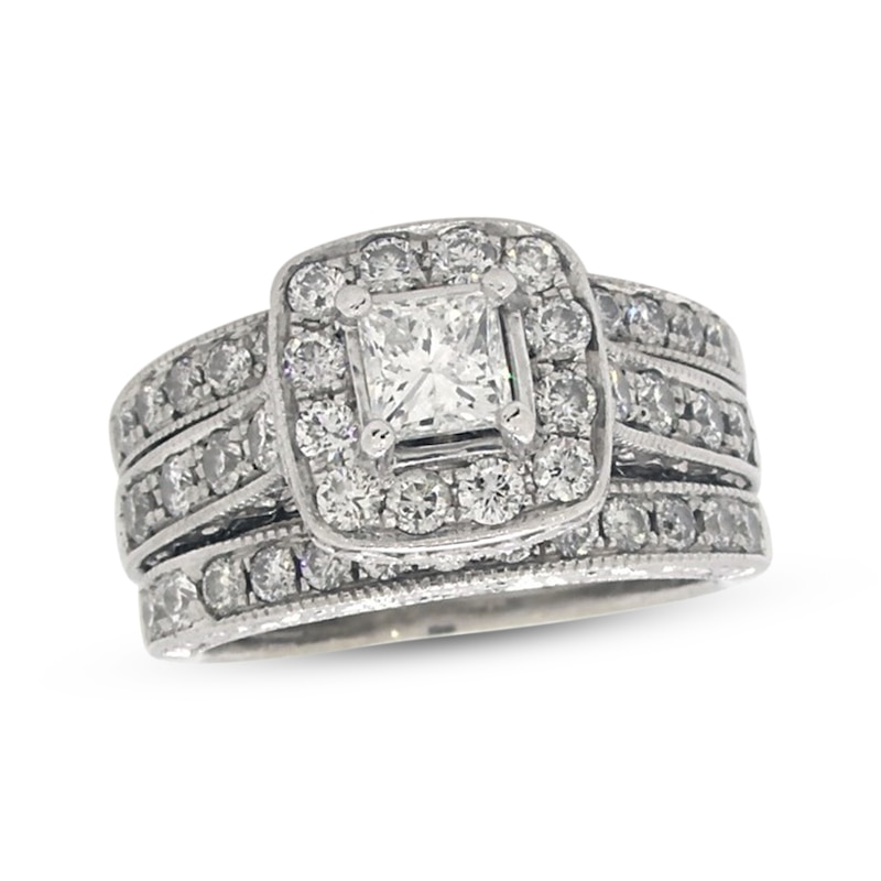 Main Image 1 of Previously Owned Princess-Cut Diamond Soldered Bridal Set 1-1/2 ct tw 14K White Gold Size 4.25