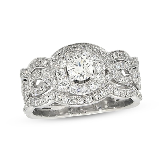 Previously Owned Neil Lane Round-Cut Diamond Twist Shank Bridal Set 1-1/2 ct tw 14K White Gold 7.5