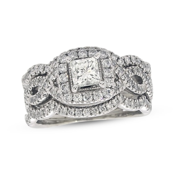 Previously Owned Neil Lane Princess-Cut Diamond Twist Shank Bridal Set 1-3/8 ct tw 14K White Gold Size 6.5