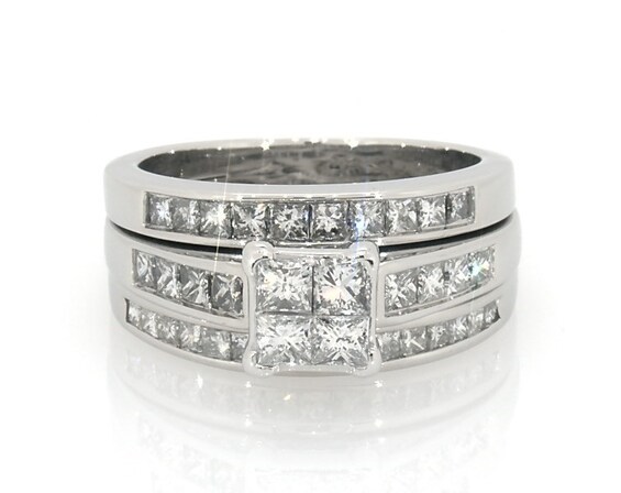Previously Owned Princess-Cut Quad Diamond Bridal Set 1-5/8 ct tw 14K White Gold Size 7.5