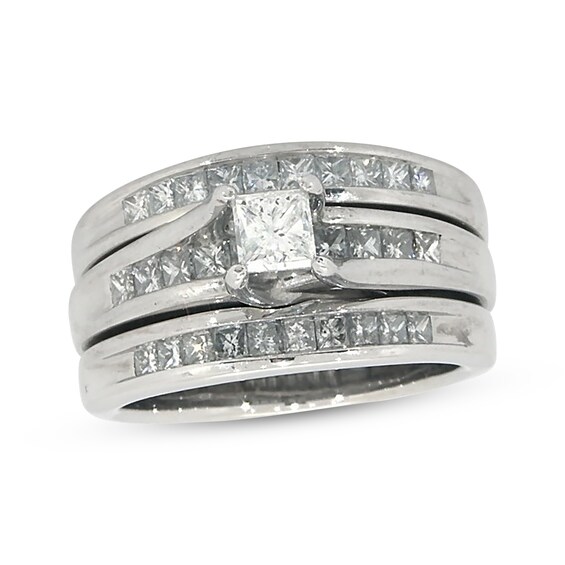 Previously Owned Princess-Cut Diamond Soldered Bridal Set 1-1/ ct tw 14K White Gold Size