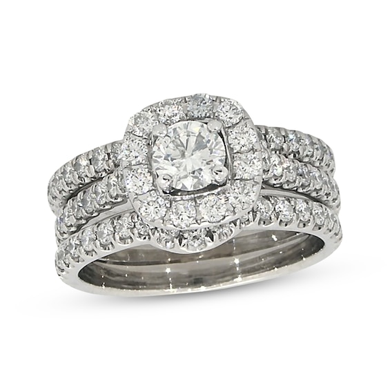 Previously Owned Neil Lane Round-Cut Diamond Cushion Halo Bridal Set 1-7/8 ct tw 14K White Gold Size 7