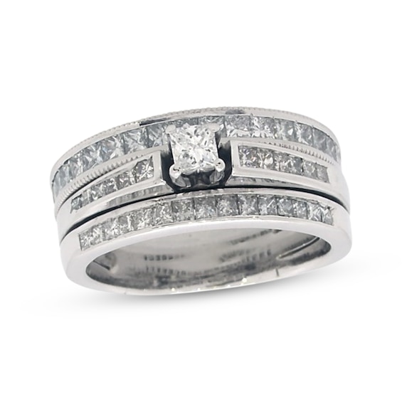 Previously Owned Princess-Cut Diamond Soldered Bridal Set 1-1/ ct tw 14K White Gold Size 6