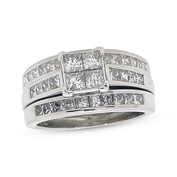 Previously Owned Princess-Cut Quad Diamond Soldered Bridal Set 1-5/8 ct tw 14K White Gold 7