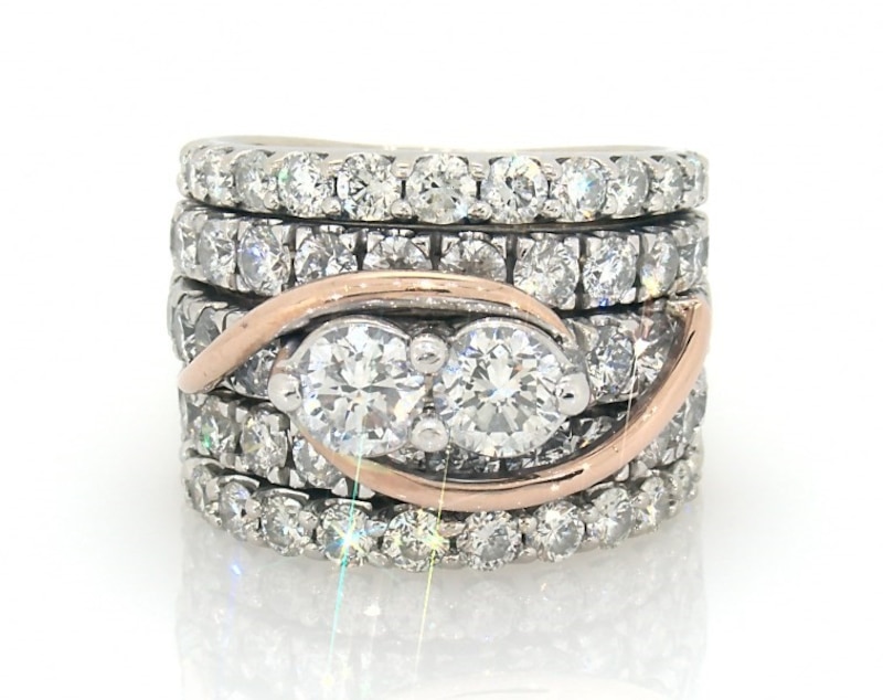 Main Image 1 of Previously Owned Ever Us Round-Cut Diamond Bridal Set 5-1/3 ct tw 14K Two-Tone Gold Size 7.5