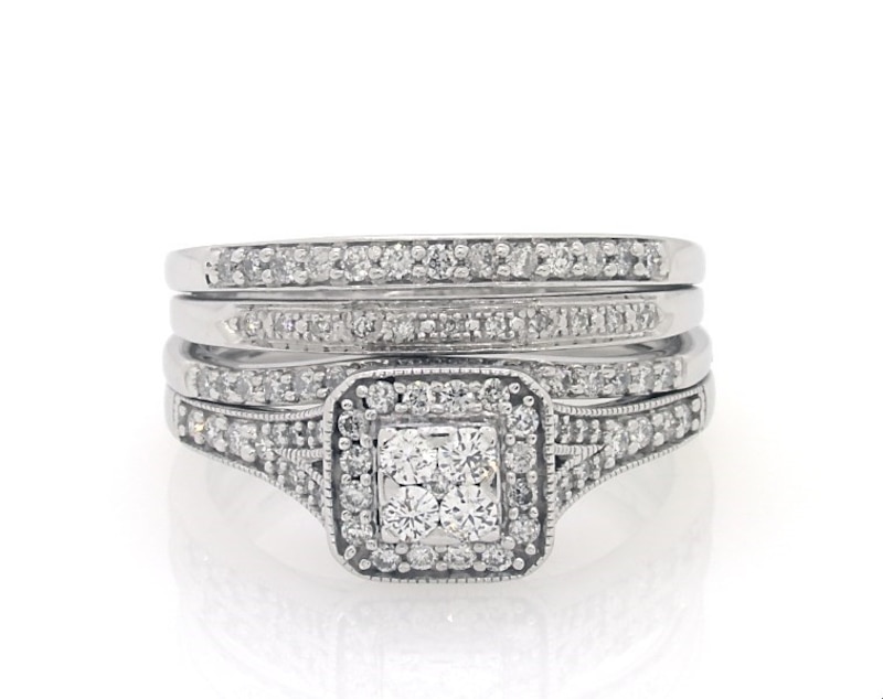 Main Image 1 of Previously Owned Round-Cut Diamond Bridal Set 3/4 ct tw 10K White Gold Size 9.5