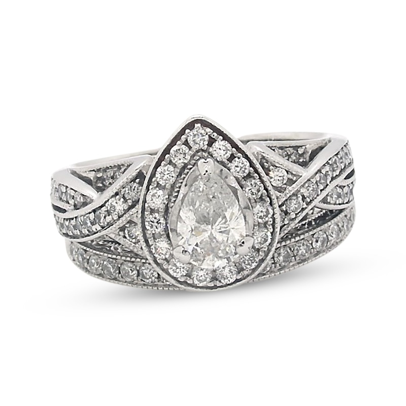 Main Image 1 of Previously Owned Pear-Shaped Diamond Bridal Set 1-1/8 ct tw 14K White Gold Size 6.5