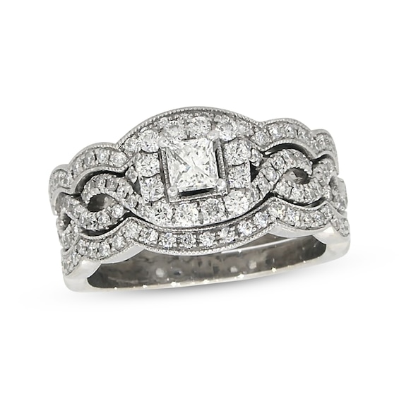 Previously Owned Neil Lane Princess-Cut Diamond Twist Shank Bridal Set 1 ct tw 14K White Gold Size 6.5
