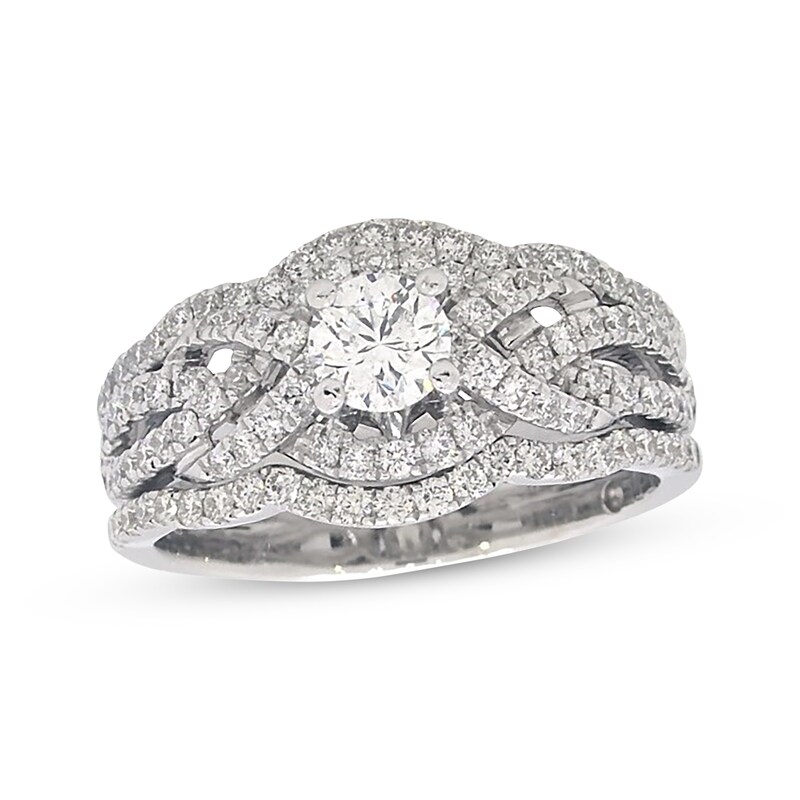 Main Image 1 of Previously Owned THE LEO Diamond Round-Cut Bridal Set 1-5/8 ct tw 14K White Gold Size 9