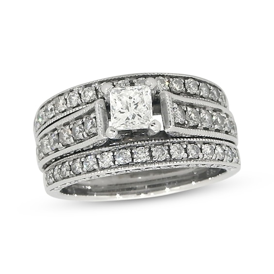 Previously Owned Princess-Cut Diamond Soldered Bridal Set 1-1/4 ct tw 14K White Gold Size 6.5