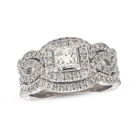 Previously Owned Neil Lane Princess-Cut Diamond Twist Shank Bridal Set 1 ct tw 14K White Gold