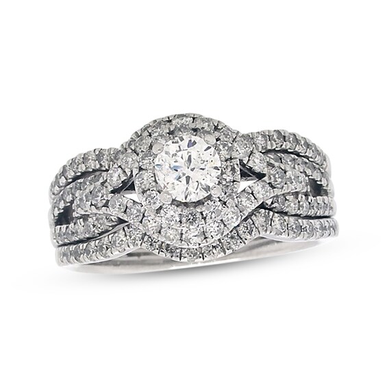 Previously Owned Certified Round-Cut Diamond Soldered Bridal Set 1-1/3 ct tw 14K White Gold Size 6.75 (F/I2)