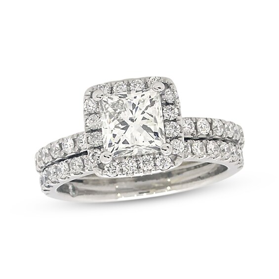 Previously Owned THE LEO Diamond Princess-Cut Bridal Set 2-1/4 ct tw 14K White Gold Size 6.75