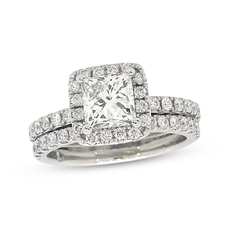 Main Image 1 of Previously Owned THE LEO Diamond Princess-Cut Bridal Set 2-1/4 ct tw 14K White Gold Size 6.75