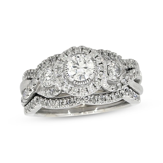 Previously Owned Round-Cut Diamond Soldered Bridal Set 1-1/6 ct tw 14K White Gold Size 6.75