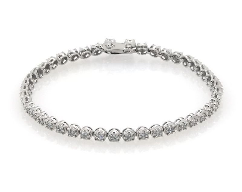 Main Image 1 of Previously Owned Diamond Tennis Bracelet 1 ct tw Round-cut 10K White Gold