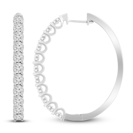 Previously Owned Diamond Hoop Earrings 3 ct tw Round-Cut 10K White Gold