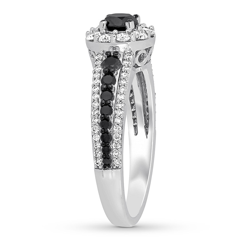 Main Image 3 of Previously Owned Black & White Diamond Halo Engagement Ring 1 ct tw 14K White Gold Size 6