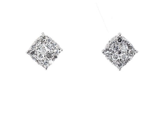 Previously Owned Men's Diamond Greek Key Stud Earrings 1/2 ct tw Round-cut 10K White Gold
