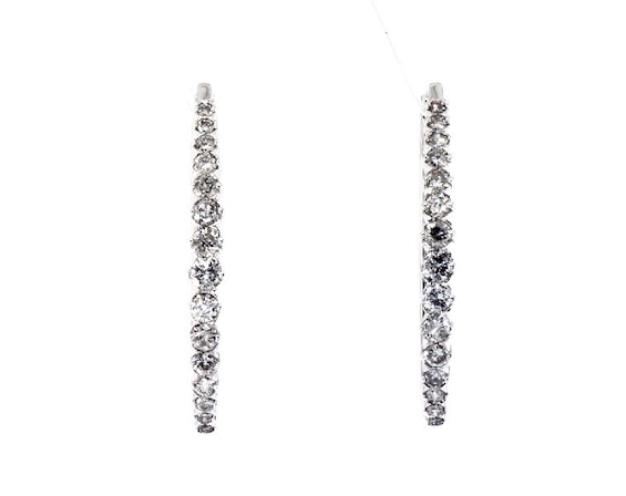 Previously Owned Diamond Tapered Hoop Earrings 1 ct tw Round-cut Sterling Silver