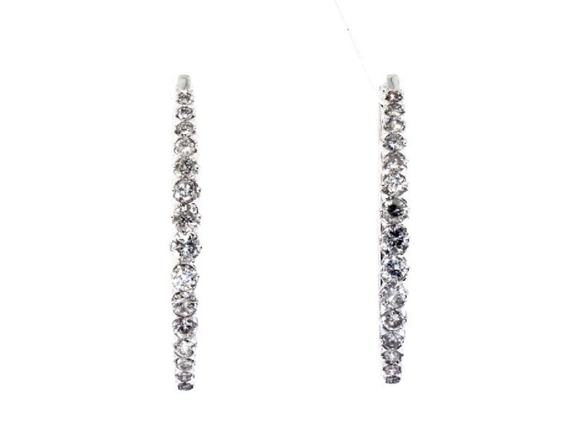 Main Image 1 of Previously Owned Diamond Tapered Hoop Earrings 1 ct tw Round-cut Sterling Silver