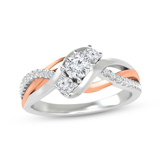 Previously Owned Round-Cut Diamond Three-Stone Braided Bypass Engagement Ring 5/8 ct tw 14K Two-Tone Gold