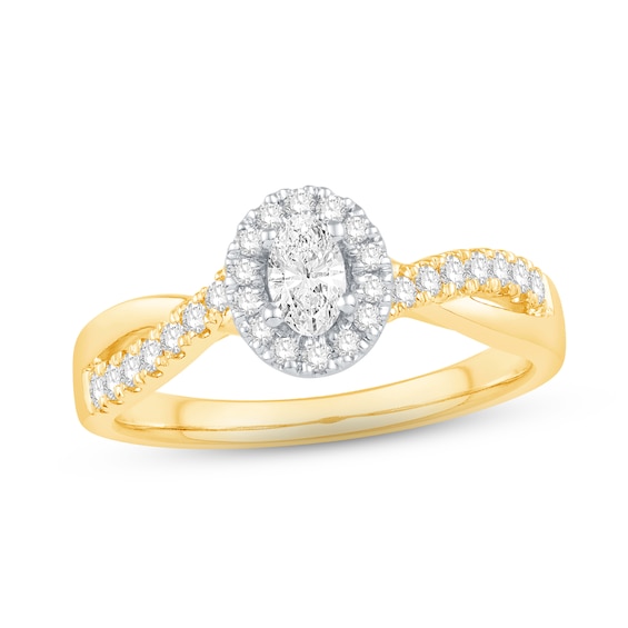 Previously Owned Diamond Halo Engagement Ring 1/2 ct tw Oval & Round-cut 14K Yellow Gold
