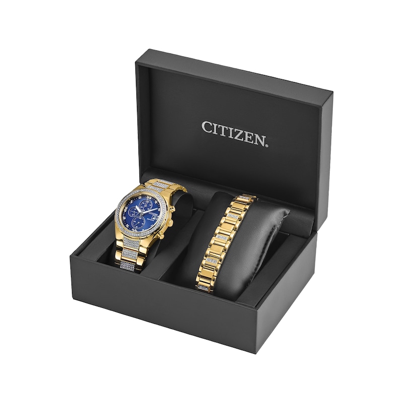Main Image 1 of Previously Owned Citizen Crystal Men's Stainless Steel Watch & Bracelet Boxed Set CA0752-66L