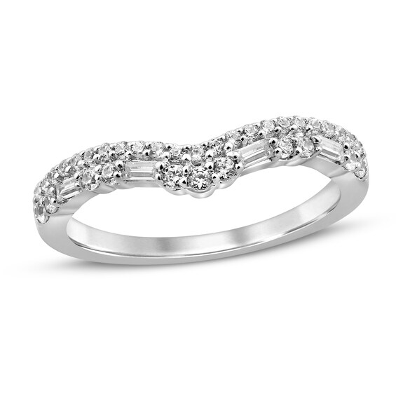 Previously Owned Diamond Contour Ring 3/8 ct tw Round & Baguette-Cut 14K White Gold