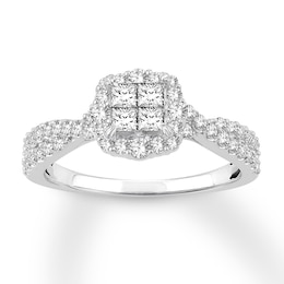 Previously Owned Diamond Engagement Ring 3/4 ct tw Princess/Round 14K White Gold