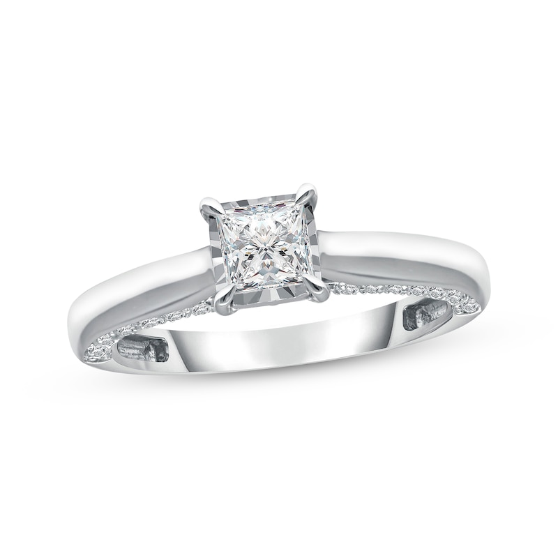 Previously Owned Diamond Solitaire Engagement Ring 1 ct tw Princess/Round 10K White Gold (J/I3)