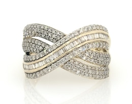 Previously Owned Diamond Crisscross Ring 1 ct tw Baguette & Round-cut 10K Yellow Gold