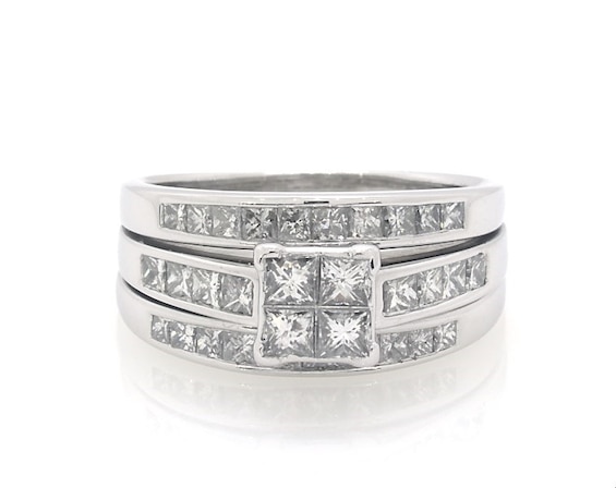 Previously Owned Princess-Cut Quad Diamond Bridal Set 1-3/4 ct tw 14K White Gold Size 8.75