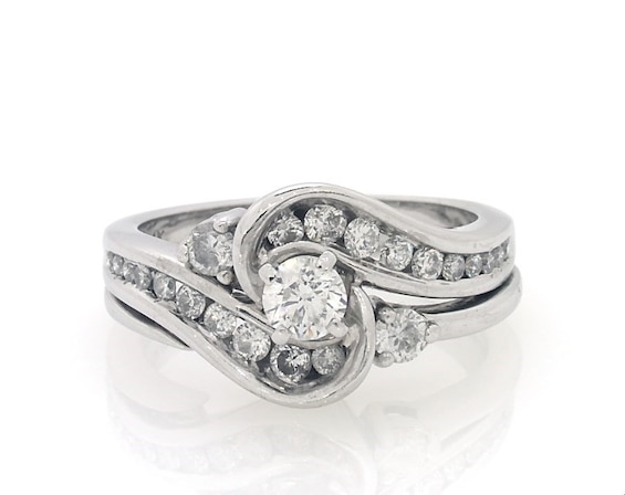 Previously Owned Round-Cut Diamond Bypass Bridal Set 1 ct tw 14K White Gold Size 8.5