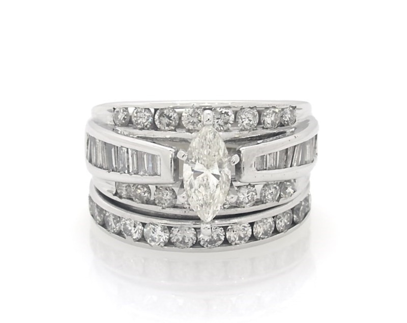 Main Image 1 of Previously Owned Marquise-Cut Diamond Bridal Set 2 ct tw 14K White Gold Size 9.75