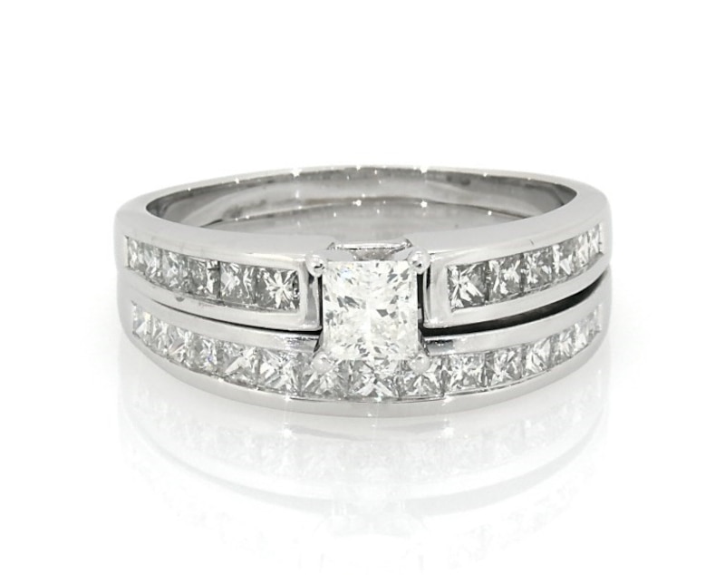 Main Image 1 of Previously Owned Princess-Cut Diamond Bridal Set 2 ct tw 14K White Gold Size 10.25