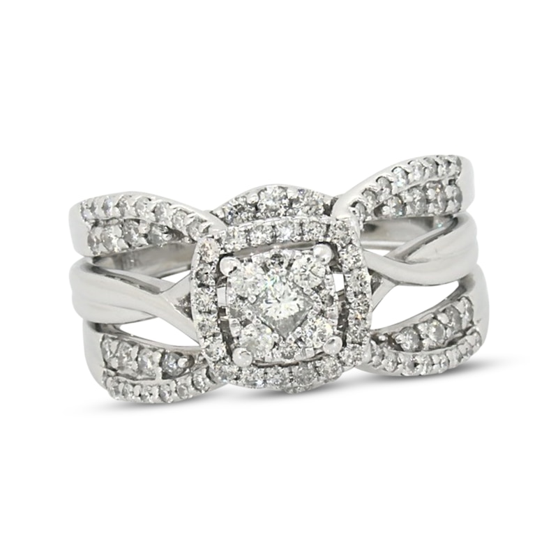 Main Image 1 of Previously Owned Princess & Round-Cut Multi-Diamond Bridal Set 3/4 ct tw 14K & 10K White Gold Size 8.25