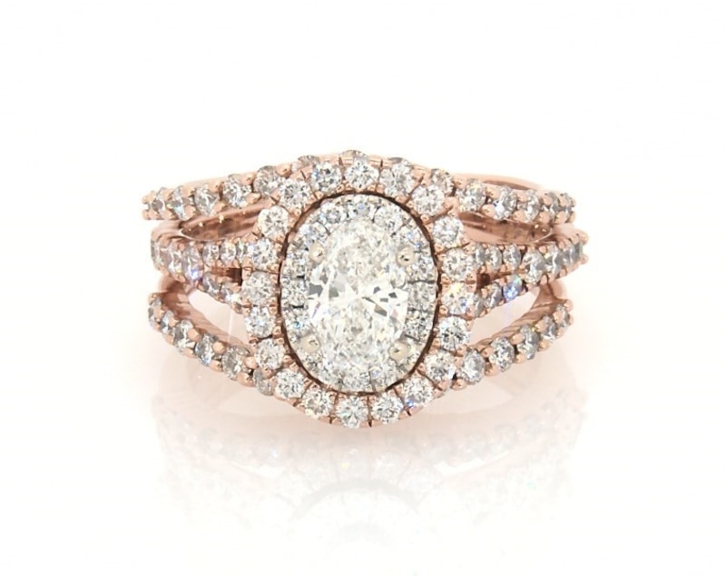 Main Image 1 of Previously Owned Oval-Cut Diamond Bridal Set 1-1/2 ct tw 14K Two-Tone Gold Size 5.5