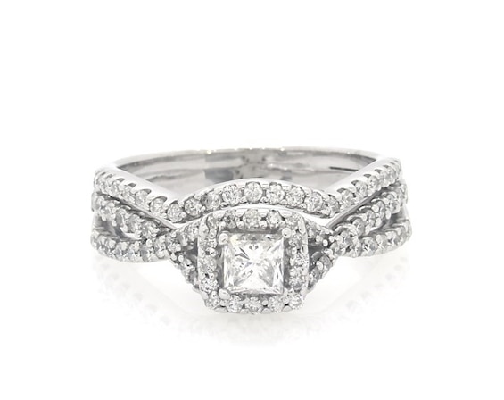 Previously Owned Princess-Cut Diamond Halo Bridal Set 1-1/4 ct tw 14K White Gold Size 8.5