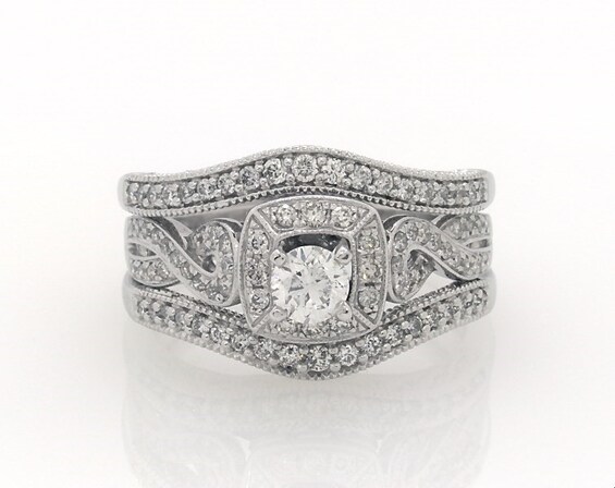 Previously Owned Round-Cut Diamond Bridal Set 7/8 ct tw 14K White Gold 6